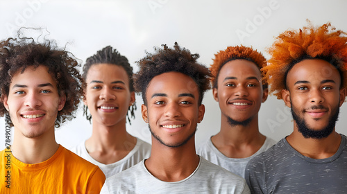 United Diversity: Young Afro American Men Smile in Harmony, Showcasing a Spectrum of Hairstyles and Individuality photo