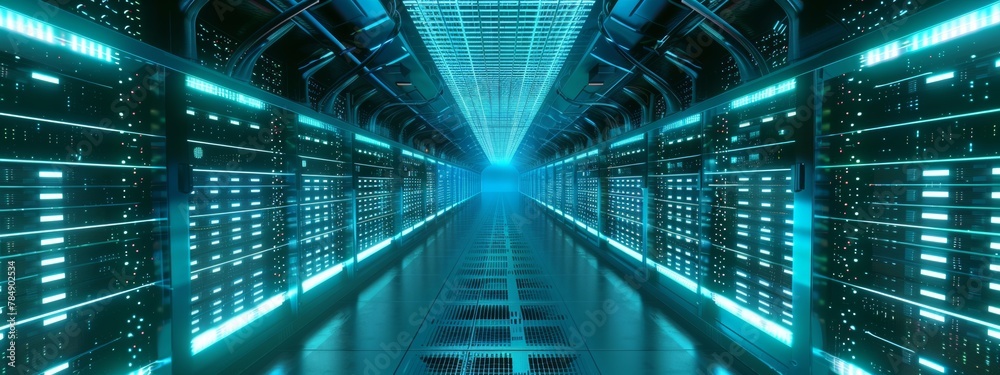 A server room filled with rows of illuminated server racks and blinking lights, showcasing the vast computing power of the digital age. 8k, ultra details. A server room filled with rows of illuminated server racks and blinking lights, showcasing the vast computing power of the digital age. 8k, ultra details.