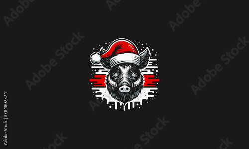 head boar wearing hat santa vector flat design