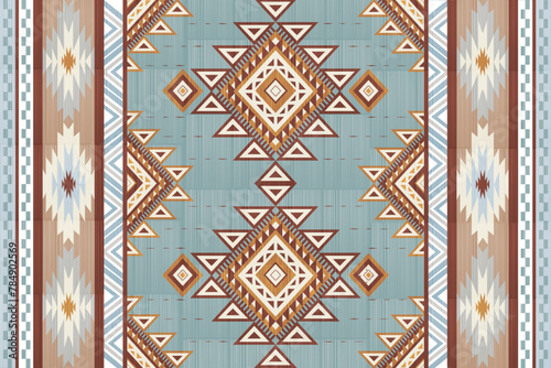 Navajo tribal vector seamless pattern. Native American ornament. Ethnic South Western decor style. Ikat Boho geometric ornament. Vector seamless pattern. Mexican blanket, rug. Woven carpet 