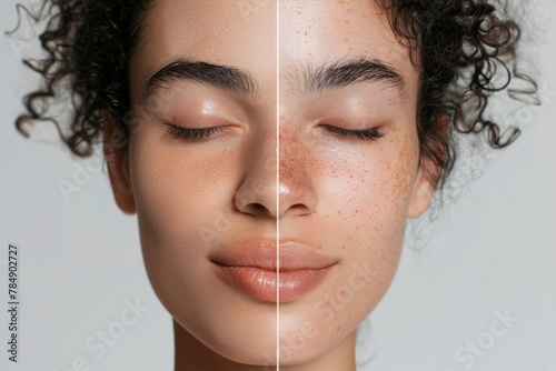 microdermabrasion treatment: a split-screen showing the before and after results, with smoother skin photo