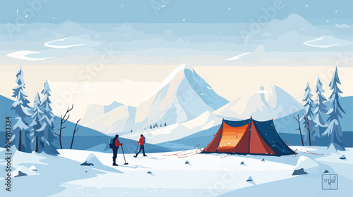 Winter Camp on the Kungsleden Hiking Trail with Ski