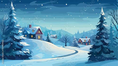 Winter landscape with houses Santa Claus in night s photo