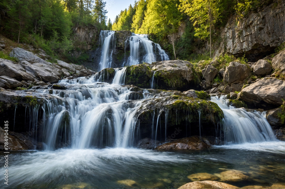 Island Paradise Unveiled: Cascading Waterfall Plunges into a Crystal-Clear Pool Island Paradise Unveiled: Cascading Waterfall Plunges into a Crystal-Clear Pool