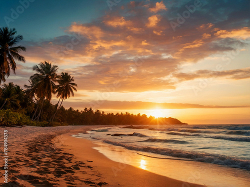 Unwind at Sunset  Tropical Beach Paradise with Palm Trees