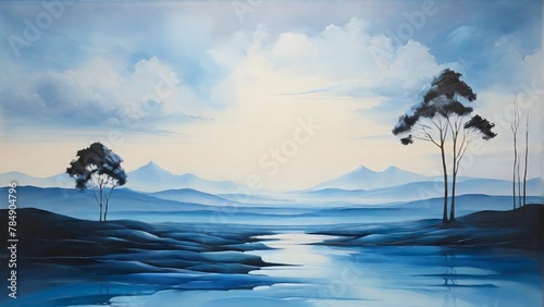 Blue Horizon, abstract landscape with a gradient of blue tones, transitioning from light to dark shades