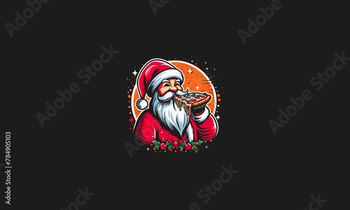 santa eat pizza vector illustration flat design