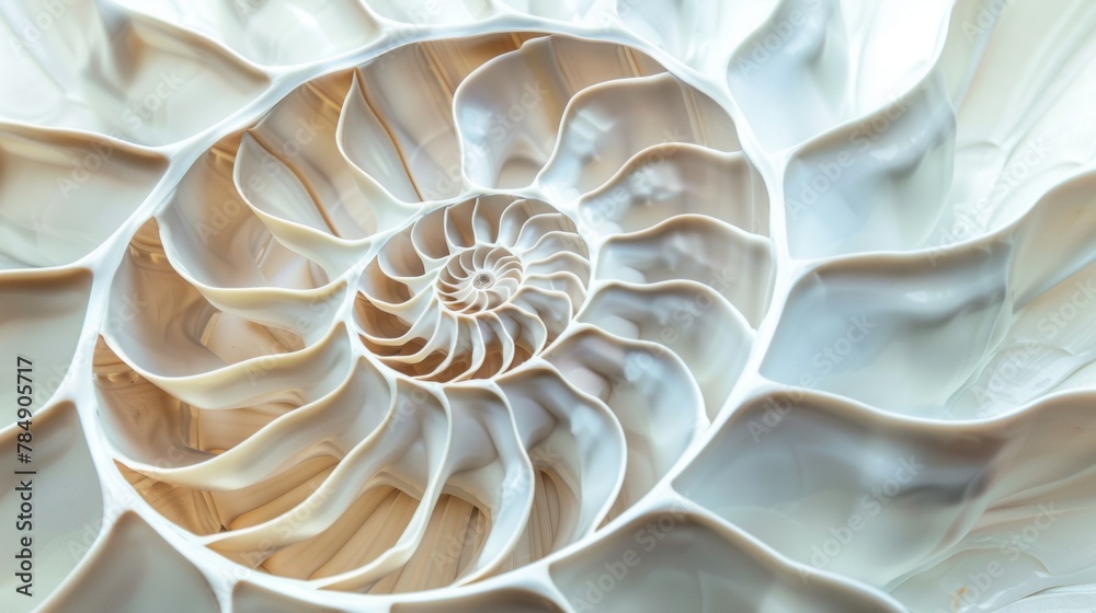 Nautilus shell inspired geometric pattern, spiraling Fibonacci sequence Nautilus shell inspired geometric pattern, spiraling Fibonacci sequence