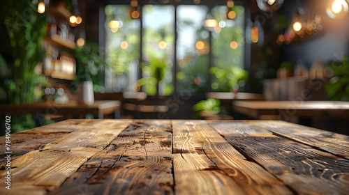 Wooden Table for Product Display in Artificial Intelligence Created Coffee Shop Interior