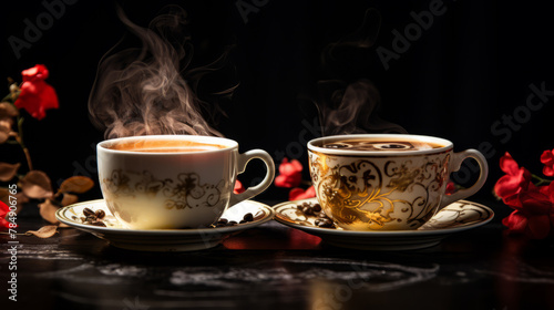 Gorgeous tea cups and fragrant tea