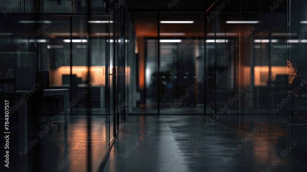Blurred large office interior background at night time, Generative AI Blurred large office interior background at night time, Generative AI
