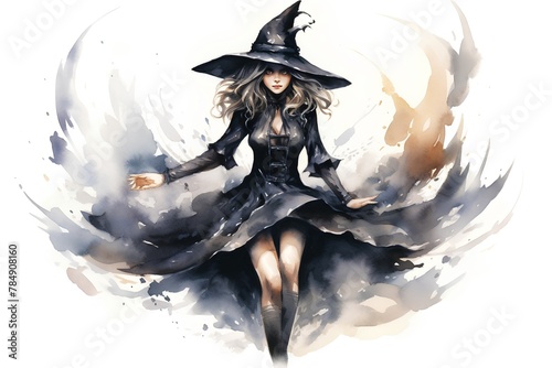 Halloween witch. Hand drawn watercolor illustration isolated on white background
