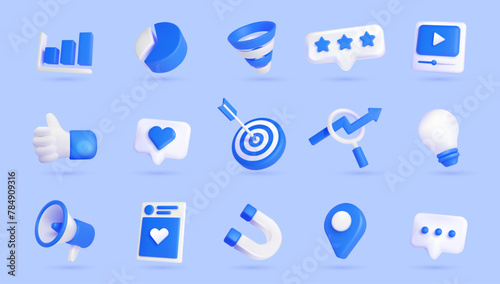 3d digital marketing seo sales social media icon collection