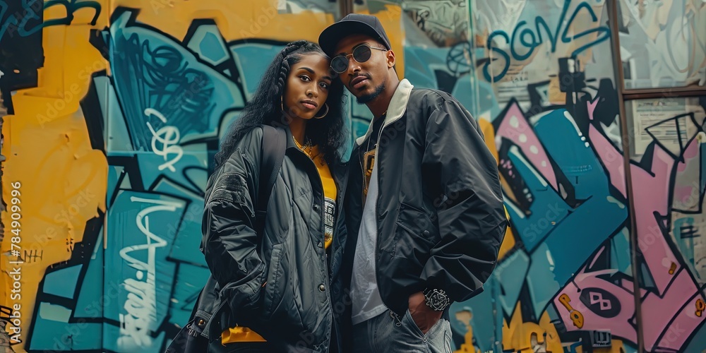 photo of young couple in streetwear - Generation Z in an urban setting photo of young couple in streetwear - Generation Z in an urban setting