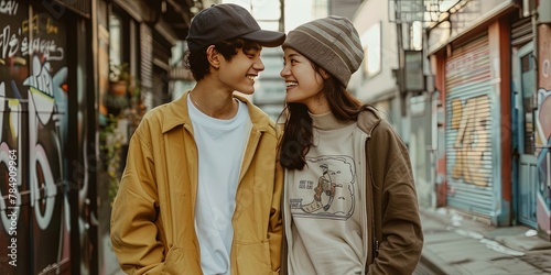 photo of young couple in streetwear - Generation Z in an urban setting