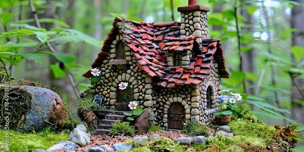Obraz premium toy house in a natural setting with real plants
