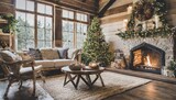 rustic living room with fireplace, interior, home, furniture