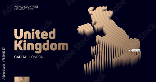 Isometric map of United Kingdom with golden hexagon lines
