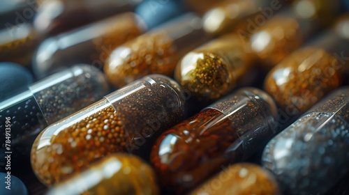 Macro shot of herbal supplements, bridging the gap between traditional and modern medicine practices photo