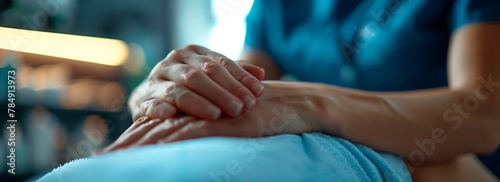 Vue macro des mains d'un physiotherapeute appliquant des techniques de relaxation musculaire, alliant professionnalisme des soins de sante et bien-etre photo