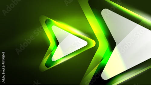 A neon green triangle logo with glowing electric blue arrows pointing in opposite directions, creating a symmetrical pattern with visual effect lighting © antishock