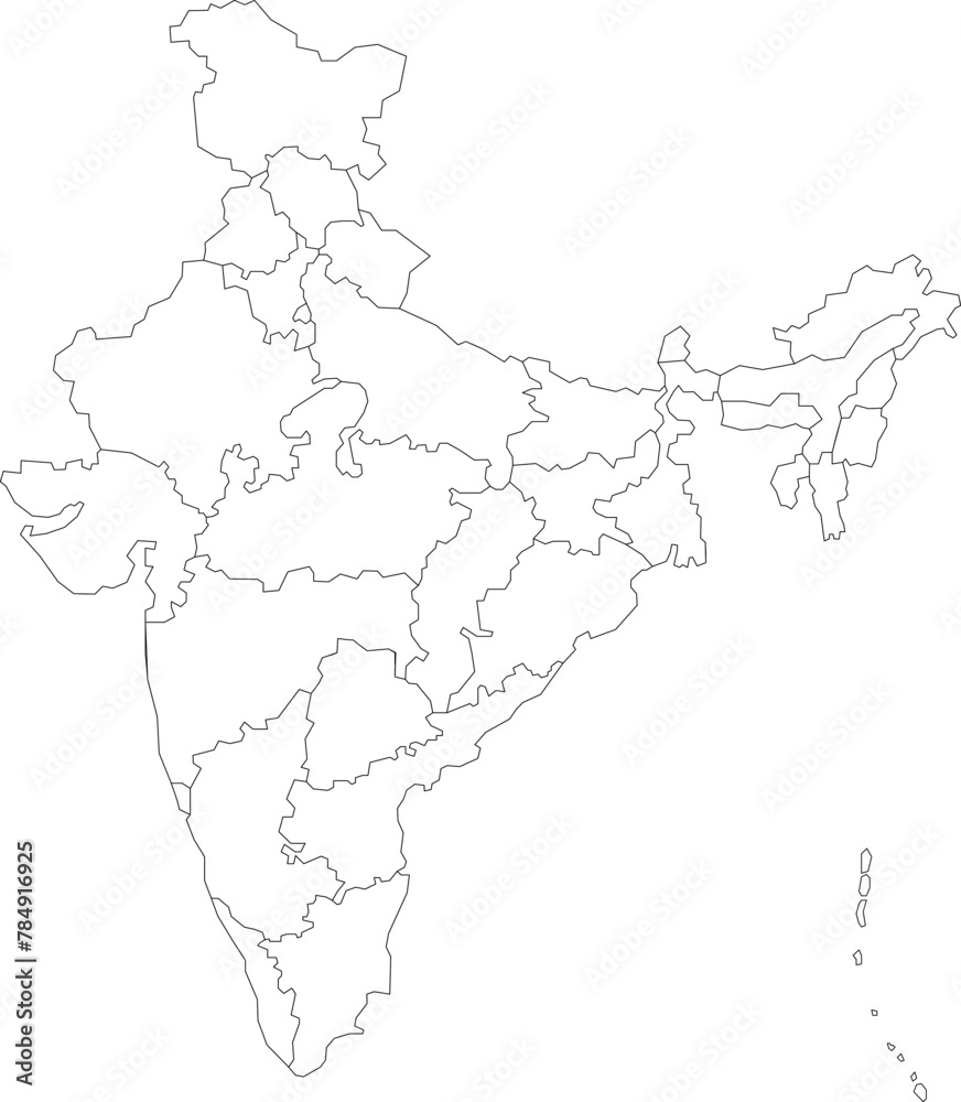 Outline border map of India isolated on white background