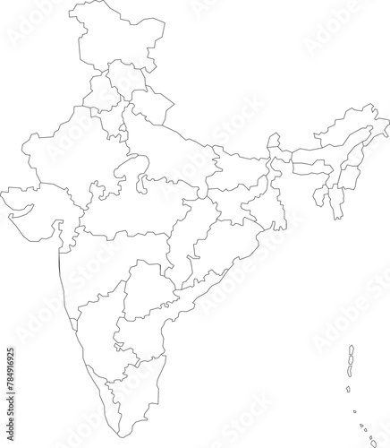 Outline border map of India isolated on white background
