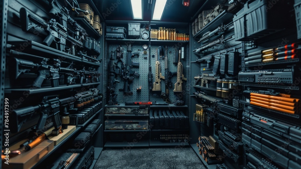armory interior. Weapon storage shelves