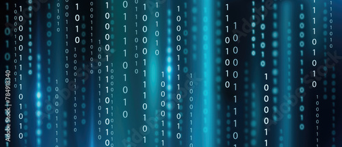 matrix Illustration of random binary code,  zero and one, over blue background	
