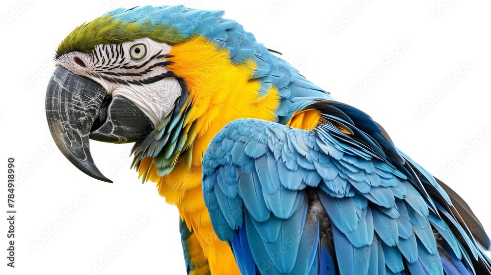 Colorful macaw parrot isolated on white. AI Generative.