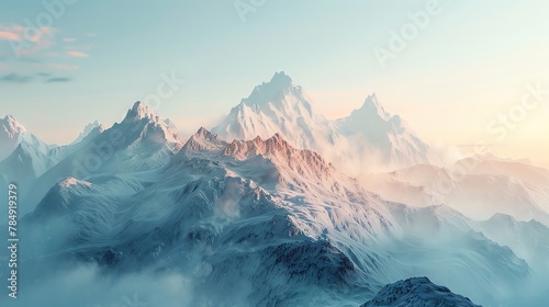 majestic mountains, snowcapped peaks, viewed from a high vantage point Early morning light  photo