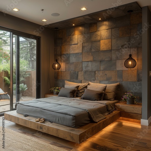 Platform Bed and Minimalist Decor in a Slate Guest Suite