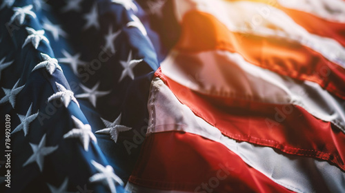 American flag background. Close-up of American flag on blurred background