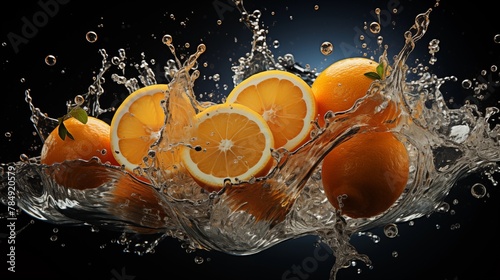 Vibrant Oranges Making a Splash in Water with Dynamic Motion Captured