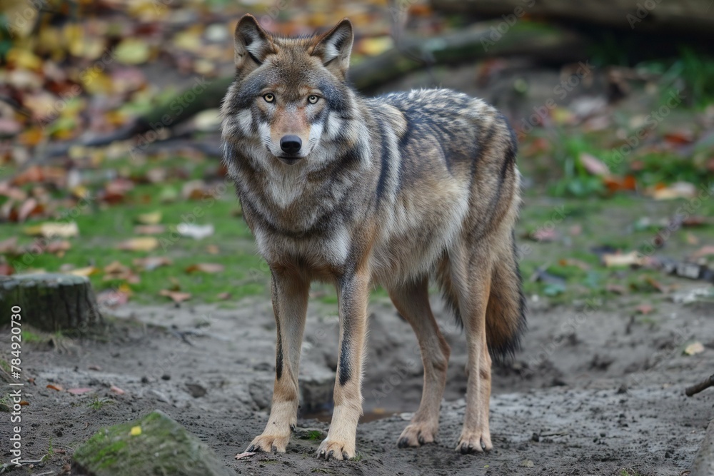 Lone wolf (Canis lupus) in the forest