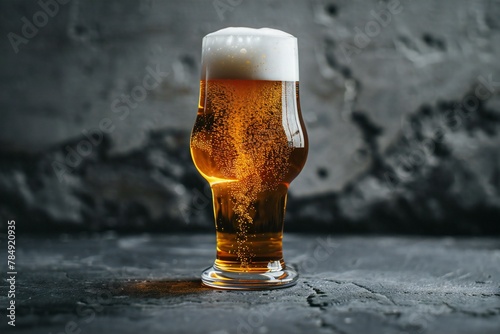 Glass of beer with foam on dark background, Beer in a glass