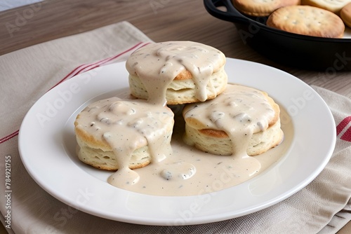 plate of biscuits and gravy photo