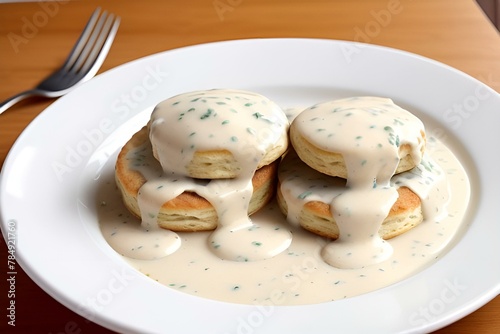 plate of biscuits and gravy photo