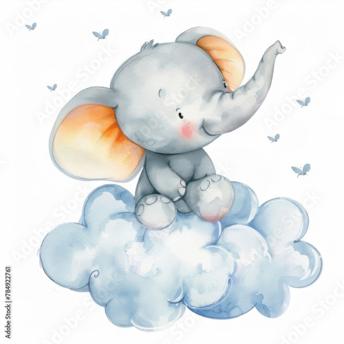 Adorable Elephant Frolicking on Whimsical Watercolor Cloud
