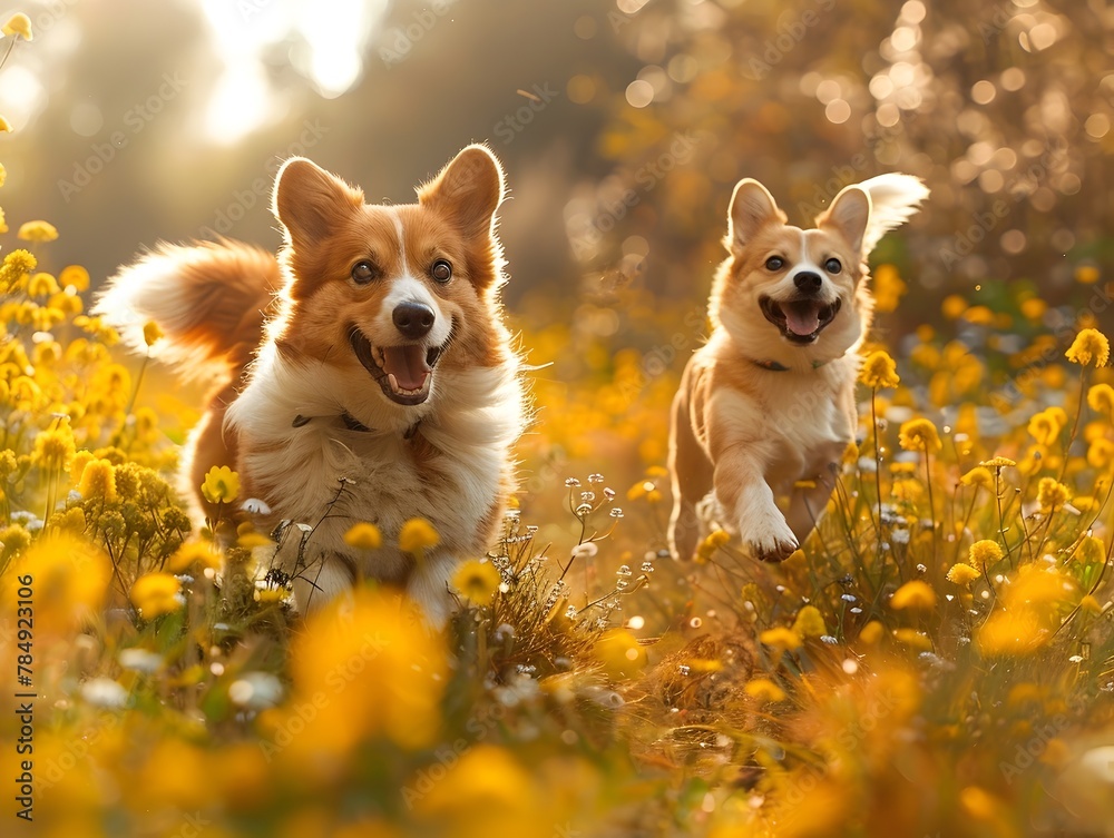 Carefree Canine and Feline Companions Frolicking in the Sunlit Meadow Carefree Canine and Feline Companions Frolicking in the Sunlit Meadow