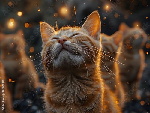 Enchanting Orange Cat Gazing at Sparkling Starry Skies with Whimsical Bokeh