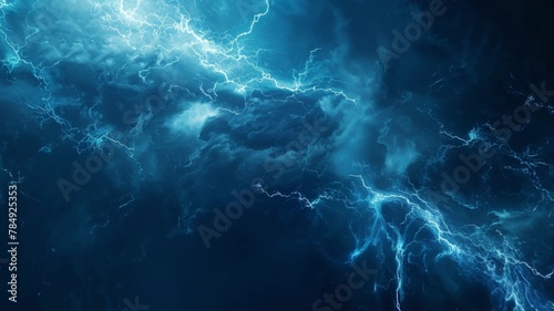 Powerful Thunderstorm Wallpaper with Dynamic Electric Sparks and Swirling Clouds in Moody Blue Tones Evoking Dramatic Atmosphere and Natural Force