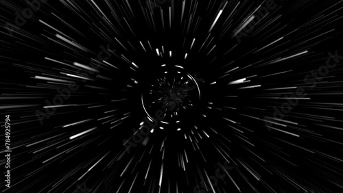 BBlack and white Hyperspace Jump forward. Lightspeed Tunnel. Speed Light Concept photo