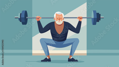 An older gentleman proudly showing off his weightlifting skills at the gym defying stereotypes and staying fit and strong through his dedication