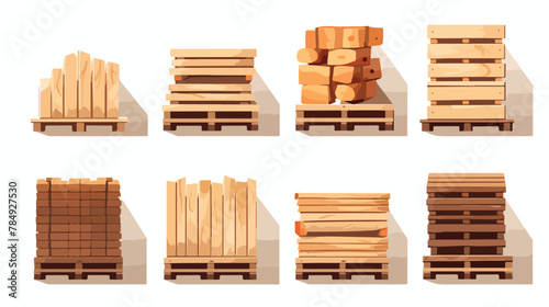 Wooden pallets set. Top and side view cartoon objec