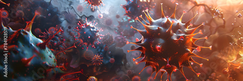 Conceptual image of a virus being fought off by antibodies dynamic action scene, Investigating Neuronal Activity in the Cerebral Cortex using Optogenetics to Study Alzheimer39s Disease Concept . 