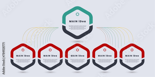 Collection of chart infographic for badge main idea concepts design, red and grey color stoke button. Vector illustration
