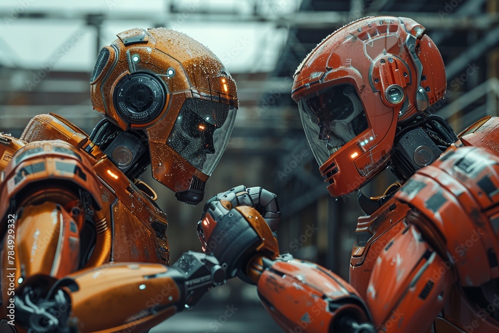 Sporty showdown, robots vs humans in a 3D imaginative beauty clash ,ultra HD,clean sharp,high resulution Sporty showdown, robots vs humans in a 3D imaginative beauty clash ,ultra HD,clean sharp,high resulution