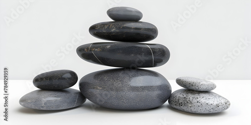 Differents piled up pebbles Pebbles on a seesaw over white background  equilibrium concept or symbol.  
