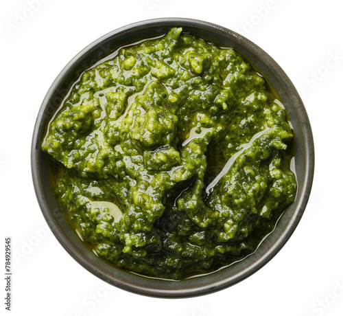 Bowl with pesto sauce isolated on transparent background